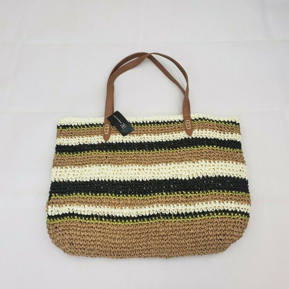 NWT INC Tropical Straw Tote Multi Design Large Tan